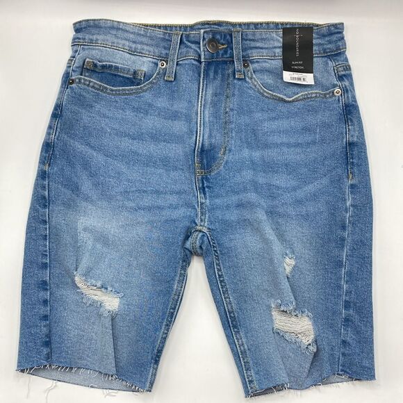 Slim Fit Denim Stretch Shorts Lightly Destructed With Raw Hem 2-Pack Size 28 - Picture 2 of 13